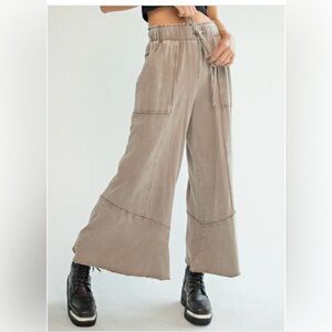 Easel Mineral Wash Mushroom Palazzo Pants S